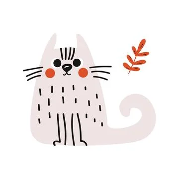 Abstract doodle cute cat. Doodle naive kitten character with funny emotion Stock Illustration