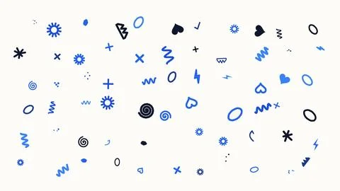 Abstract Doodle Elements Pattern Featuring Hand-Drawn Shapes on White Backg.. 스톡 일러스트