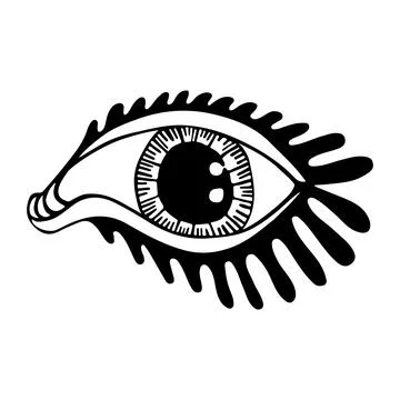 Abstract doodle eye with eyelashes. Black and white hand drawn vector illustr Stock Illustration