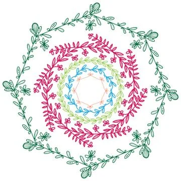 Abstract doodle floral frames set. Isolated abstract hand drawn art on white  Stock Illustration