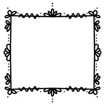 Abstract doodle floral rectangle frame. Vintage element on white background.  Stock Illustration