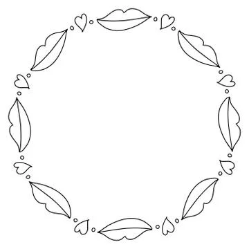 Abstract doodle frame with lips and hearts. Isolated on white background. Can Stock Illustration