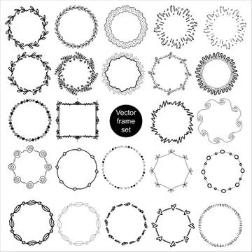 Abstract doodle frames set. Isolated abstract hand drawn art on white backgro Stock Illustration