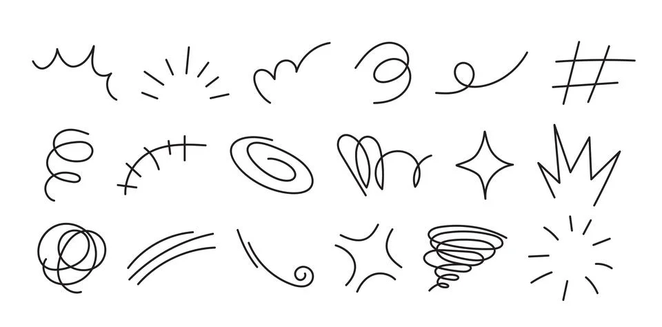 Abstract doodle line element handdrawn scribble sketch ornament set. Stock Illustration