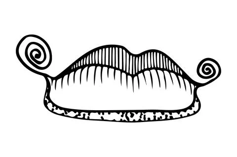 Abstract doodle lips. Black and white hand drawn vector illustration. Simple  Stock Illustration