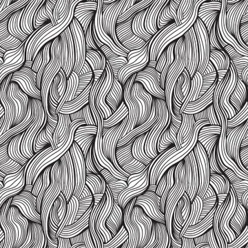 Abstract doodle monochrome seamless pattern background. Sketch haired texture Stock Illustration
