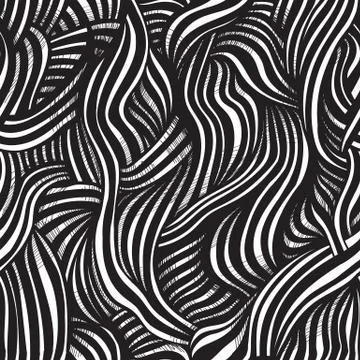 Abstract doodle monochrome seamless pattern background. Sketch haired texture Stock Illustration