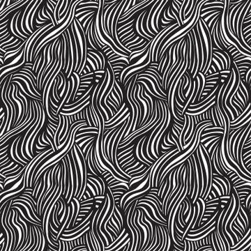 Abstract doodle monochrome seamless pattern background. Sketch haired texture Stock Illustration