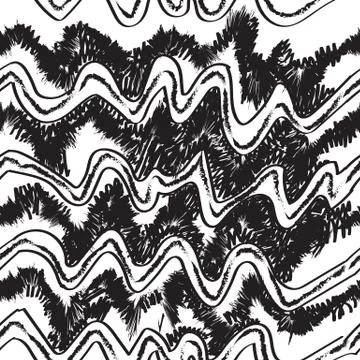 Abstract doodle monochrome seamless pattern background. Sketch waved tribal e Stock Illustration