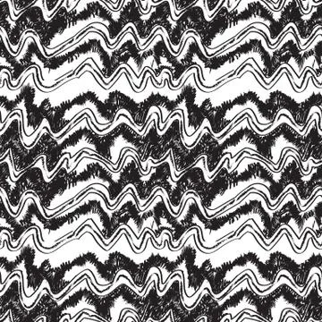 Abstract doodle monochrome seamless pattern background. Sketch waved tribal e Foto stock