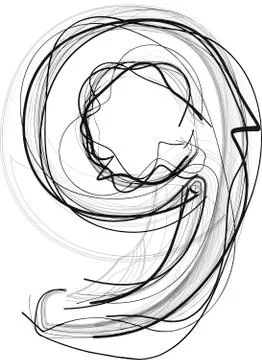 Abstract Doodle Number 9 Stock Illustration
