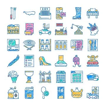 Abstract doodle outline various objects and concepts set Stock Illustration