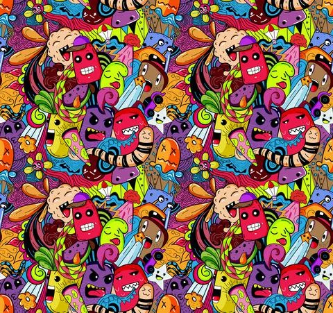 Abstract Doodle Pattern Color Version Vector Design Stock Illustration