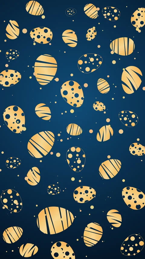 Abstract doodle pattern on golden Easter eggs on blue background. Festive looped Stockbeeldmateriaal 305276593