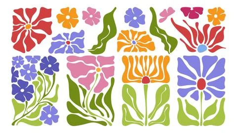 Abstract doodle pattern with Matisse style flowers Stock Illustration