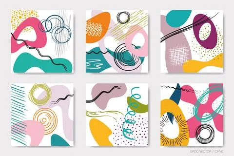 Abstract doodle patterns with hand drawn shapes イラスト素材