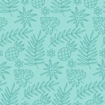 Abstract doodle seamless pattern with tropical foliage and pineapple. Wedding Stock Illustration