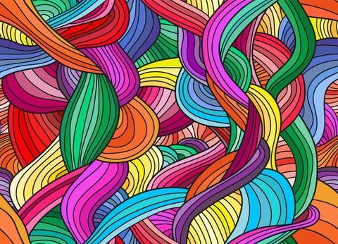 Abstract doodle seamless patterns in bright colors Stock Illustration