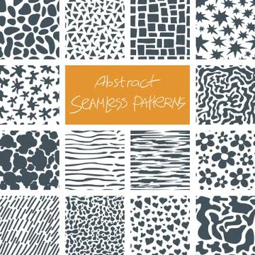 Abstract Doodle Seamless Patterns Set Stock Illustration