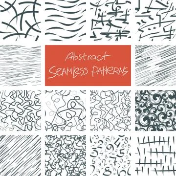 Abstract Doodle Seamless Patterns Set Stock Illustration