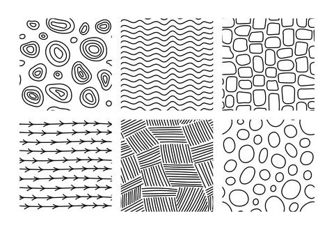Abstract doodle seamless patterns set. Stock Illustration