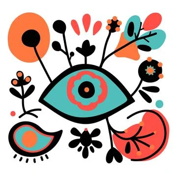 Abstract doodle vector design elements with chaotic lines, floral elements an Stock Illustration