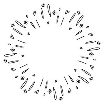 Abstract doodle vector frame. Splash with lines, stars, heart, drops. Isolate Stock Illustration