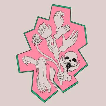 Abstract doodling design. Tree which grows hand. Stock Illustration
