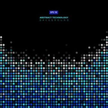 Abstract dots blue and gray color on black background, Technology background, Stock Illustration