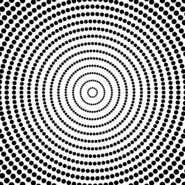 Abstract dots. Circular, radiating dotted pattern. Concentric circles monochr Stock Illustration