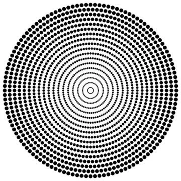 Abstract dots. Circular, radiating dotted pattern. Concentric circles monochr Stock Illustration