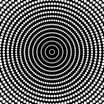 Abstract dots. Circular, radiating dotted pattern. Concentric circles monochr Stock Illustration