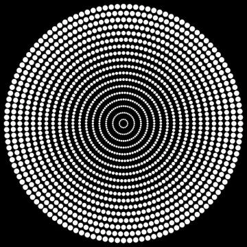 Abstract dots. Circular, radiating dotted pattern. Concentric circles monochr Stock Illustration