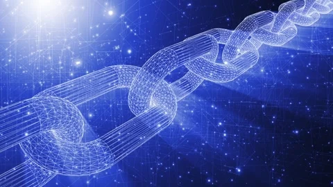 Abstract dots lines on blue back with digital chain rotation Stock Footage 345525154