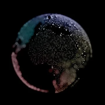 Abstract dotted earth, world map with focus on Africa, 3d rendering illustr.. Stock Illustration