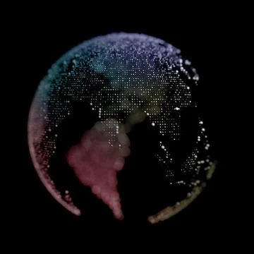 Abstract dotted earth, world map with focus on Eurasia, illuminated coastline Stock Illustration