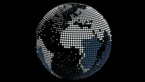 Abstract dotted globe rotating on black background, digital stop motion ani.. Stockbeeldmateriaal 342045996