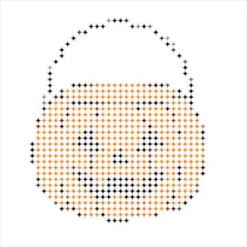 Abstract Dotted Pixel Art Jack O Lantern Halloween Icon. Stock Illustration