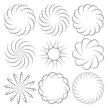 Abstract Dotted Spiral Pattern Collection on White Background Stock Illustration