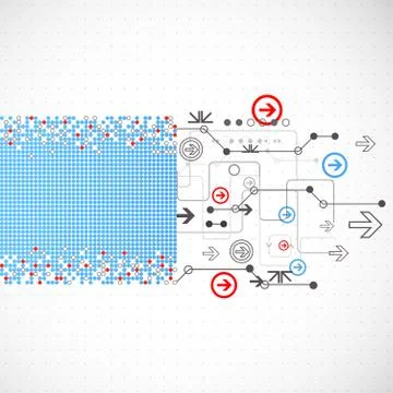 Abstract dotted technological background with various technological elements Illustrazione stock