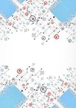 Abstract dotted technological background with various technological elements Illustrazione stock