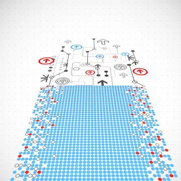 Abstract dotted technological background with various technological elements Stock Illustration