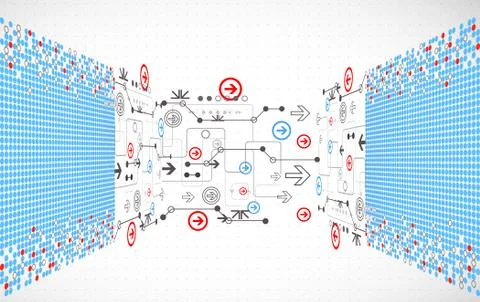 Abstract dotted technological background with various technological elements Stock Illustration