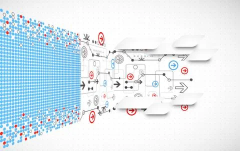 Abstract dotted technological background with various technological elements Stock Illustration