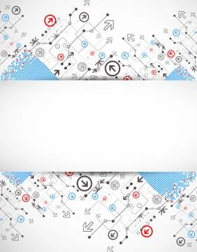 Abstract dotted technological background with various technological elements Stock Illustration