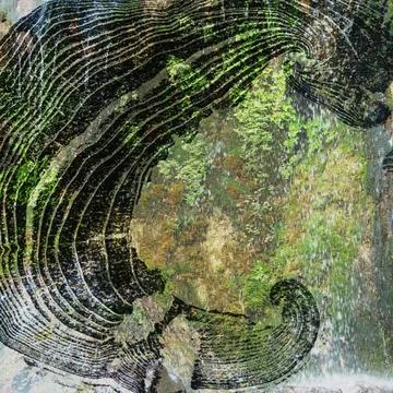 Abstract double exposure featuring a textured tree ring pattern blended Stock Illustration