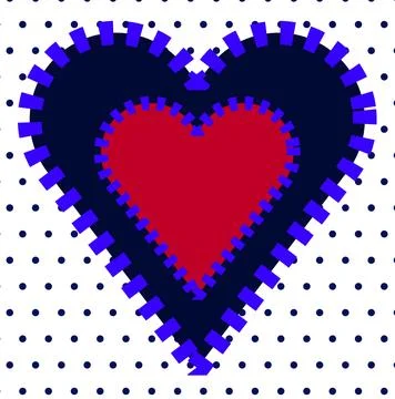 Abstract Double Heart With Zipper Effect Over Polka Dot Background, Red And.. Illustrazione stock