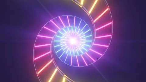 Abstract Double Helix Technology Spiral Twist Glowing Neon 3D Tunnel Stock Footage 286012211