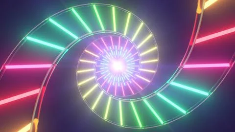 Abstract Double Helix Technology Spiral Twist Glowing Neon 3D Tunnel Stock Illustration