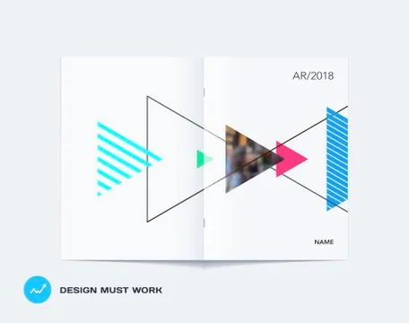 Abstract double-page brochure design style with colourful triangles for branding Stock Illustration